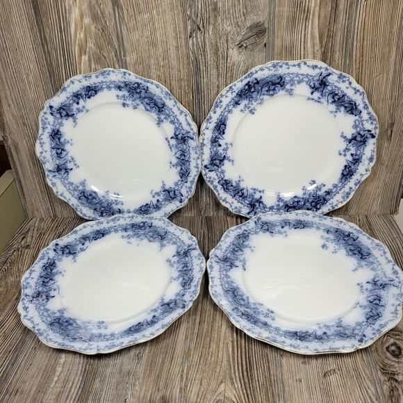 4 Antique John Maddock and Sons Beatrice Flow Blue Dinner Plate and Sons 9 3/4" - Picture 1 of 6